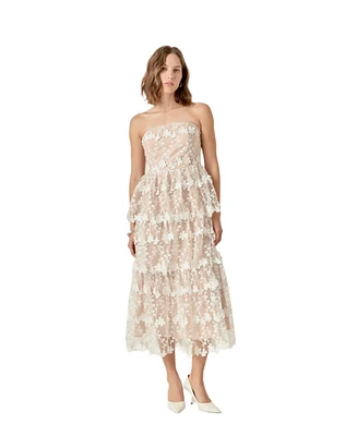 endless rose Women's Strapless Crochet Layered Midi Dress