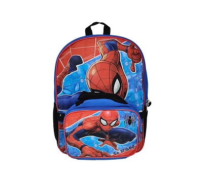Spider-Man Backpack 16" & Insulated Lunch Bag Detachable 2-Pcs Marvel Boys Blue