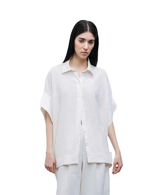Nocturne Women's Ecru Linen Flowy Shirt