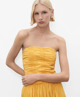 Mango Women's Ruched Strapless Top