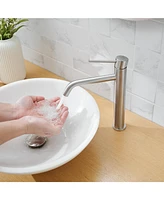 Greenspring Modern Single Hole Single Handle Vessel Bathroom Vanity Sink Faucet With Pop Up Drain Without Overflow in Brushed Nickel