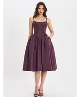 Miss Circle Women's Oakleigh Blackberry Purple Cotton Lace-up Back Midi Dress