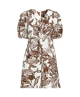 Lands' End Women's Linen Above the Knee Puff Sleeve Dress