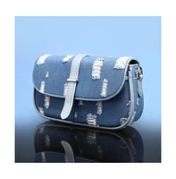 Women's The Denim-Structured Sling Bag With Pouch - Indigo Blue