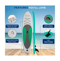 Free-Flow Welded Inflatable Stand-Up Paddle-Board with Double-Action Hand Pump, 3-Shaft Aluminum Paddle, Leash, Fin (Black)
