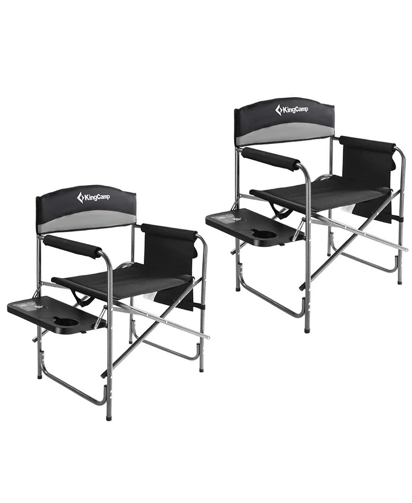 KingCamp Padded Outdoor Folding Chair with Table & Pockets, Black/Grey (2 Pack)