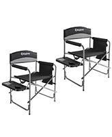 KingCamp Padded Outdoor Folding Chair with Table & Pockets, Black/Grey (2 Pack)