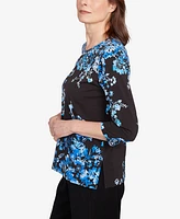 Alfred Dunner Women's Floral Asymmetric Three Quarter Sleeve Top