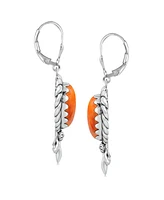 American West Jewelry Sterling Silver Orange Spiny Oyster Pear Gemstone Squash Blossom Lever Back Earrings