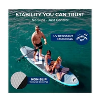 Inflatable Stand-Up Paddle-Board with Double-Action Hand Pump, 3-Piece Aluminum Sup Paddle, Leash, Removable Fin + 2 Side Fins, Repair Kit and Backpac