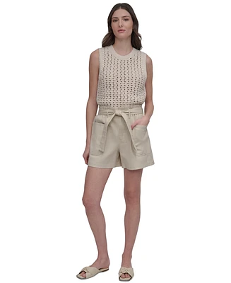 Dkny Jeans Women's Cotton Belted Paperbag-Waist Shorts
