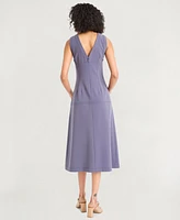 Luxely Women's Crepe V-Neck Sleeveless Midi Dress