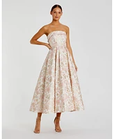 Mac Duggal Women's Strapless Floral Brocade A Line Midi Dress