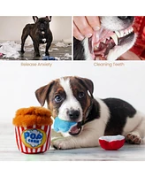 Nocciola 4-in-1 Popcorn Bucket Plush Dog Toy Set,Christmas gift,Interactive Squeaky Stuffed Dog Toys,Hide and Seek Dog Toys for Small & Medium Dogs