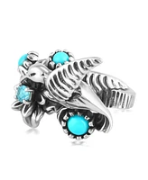 American West Jewelry Sterling Silver Sleeping Beauty Turquoise and Swiss Blue Topaz Fritz Casuse Hummingbird Ring, Size 5