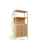 Casainc Freestanding Bamboo Storage Cabinet with 2 Doors, Versatile Floor Organizer for Bathroom, Kitchen, Living Room