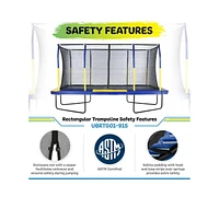 Plexalife 9' X 15' Gymnastics Style, Rectangular Trampoline Set with Premium Top-Ring Enclosure System - Blue/Yellow