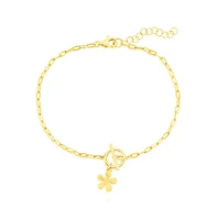 Sterling Silver Flower Charm Paperclip Toggle Bracelet