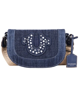 True Religion Studded Horseshoe Denim Flap Bag