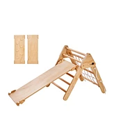 Slickblue Toddler 4 in 1 Climbing Set with Wooden Pikler Triangle Ramp and Arch for Indoors