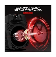Pyle 400W Portable Bluetooth Pa Loudspeaker, 8" Subwoofer, Usb/MP3/Fm Radio, Led Lights, Rechargeable Battery, Remote