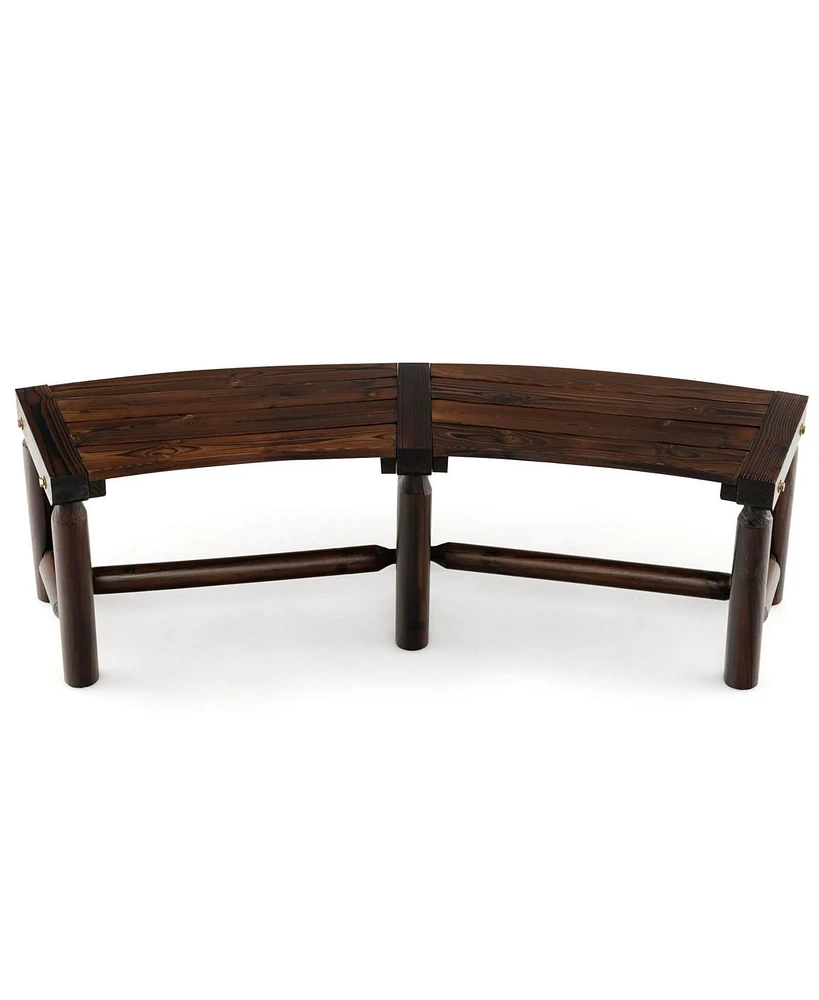 Gymax Curved Bench Carbonized Wood Dining Bench for Round Table 710 Lbs Max Load Patio