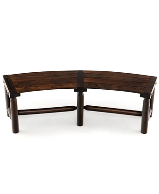 Gymax Curved Bench Carbonized Wood Dining Bench for Round Table 710 Lbs Max Load Patio