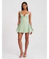 Miss Circle Women's Tala Pistachio Green Sleeveless Pleated Preppy Mini Dress