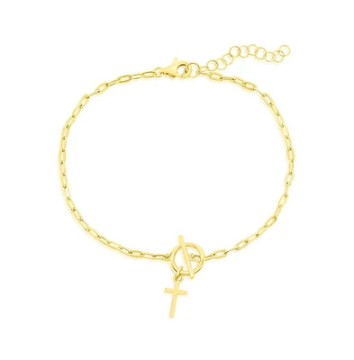 Sterling Silver Cross Charm Paperclip Toggle Bracelet