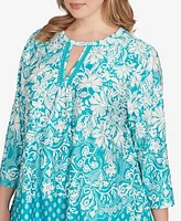 Ruby Rd. Plus Ibiza Ombre Floral Puff Print Top