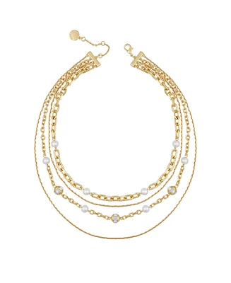Vince Camuto Layered Gold-Tone Chain Cultivated Pearl Necklace