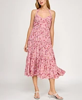 Trixxi Juniors' Printed Sleeveless Halter Midi Dress
