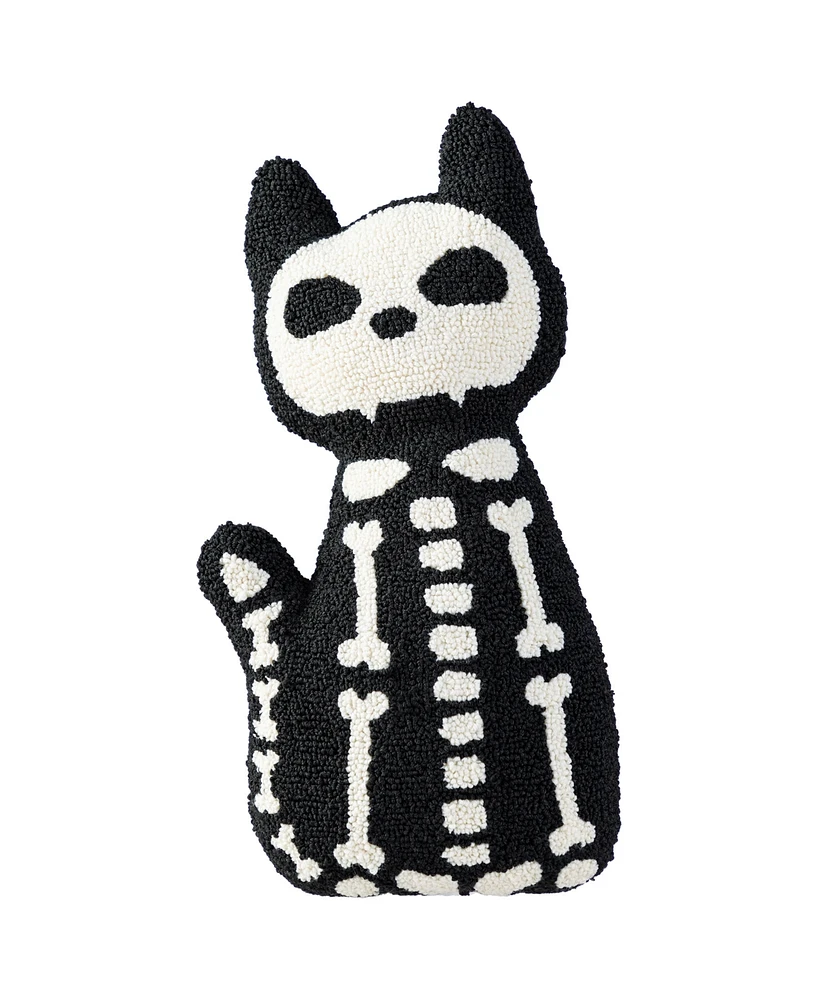 Glitzhome Halloween Hooked Skeleton Cat Shaped Pillow, 9" x 4"
