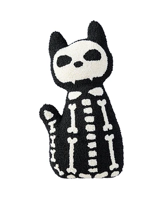 Glitzhome Halloween Hooked Skeleton Cat Shaped Pillow, 9" x 4"