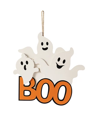 Glitzhome 14" Halloween Wooden Ghost Boo Door Hanger