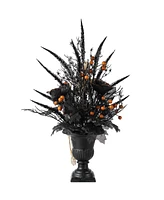 Glitzhome 22" Halloween Black Rose, Skeleton and Berry Urn Table Tree