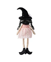 Glitzhome 29" Halloween Pink Fabric Dressed Witch Sitter