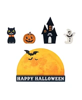 Glitzhome Happy Halloween Wooden Table Block, Set of 5