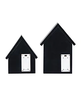 Glitzhome Lighted Halloween Wooden House-shaped Table Decor, Set of 2