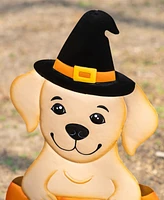 Glitzhome 32" Halloween Metal Labrador In Pumpkin Yard Stake