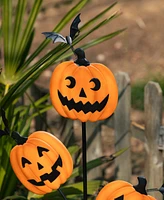 Glitzhome 39.5" Halloween Metal Triple Pumpkin with Spring Bats Yard Stake