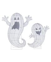 Glitzhome Lighted Halloween Ghosts Family Outdoor Decor with Warm White Led Lights, Set of 2