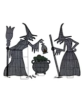 Glitzhome Lighted Halloween Witches with Cauldron Outdoor Decor with Warm White Led Lights, Set of 3