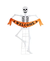 Glitzhome 86.25" Lighted Halloween Skeleton Outdoor Decor with Warm White Led Lights