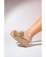 Prologue Shoes Dion Raffia Seashell Wedge Mules (Women)