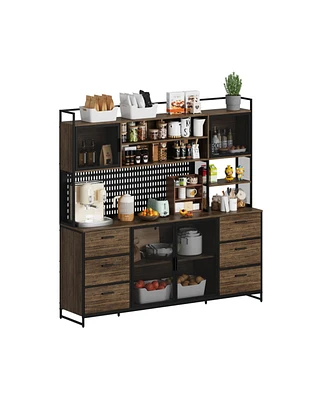 Homsee High quality wood color steel wood combination cabinets, storage cabinets, pantry