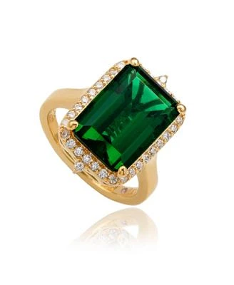 Suzy Levian New York Suzy Levian Yellow Sterling Silver Emerald Cut Green Cubic Zirconia Pointed Halo White Cubic Zirconia Ring