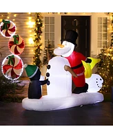 LuxenHome 5.9 Ft Long Santa Snowman and Penguin Inflatable with Lights