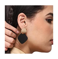 Sohi Women's Black Contrast Geometric Drop Earrings