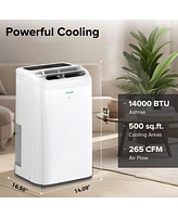 Zafro 14,000 Btu Portable Ac, Quiet 46dB, WiFi & App Control, 24H Timer, Fan & Dehumidifier, Easy Install for Bedroom, Office, Living Room